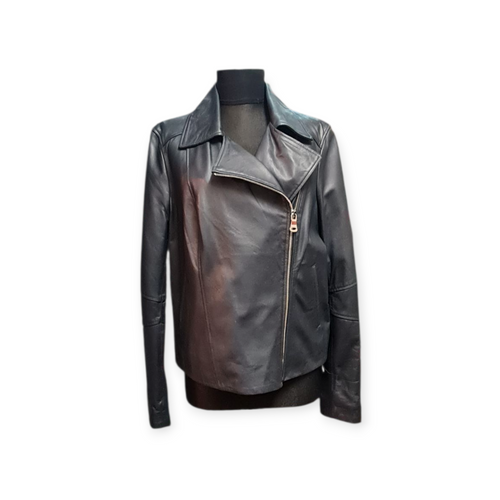 Luxury Lambskin Leather Jacket Women's dark blue #004