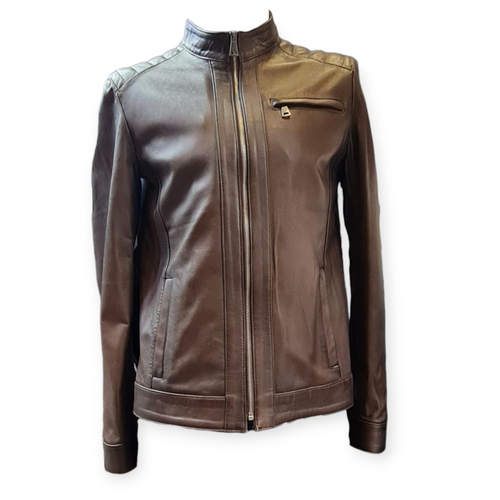 Men's Jacket – 100% Genuine Lambskin Leather Brown #014